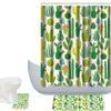 Amagical Floral Design Green Succulents and Cactuses Pattern 3 Piece Bathroom Mat Set Shower Curtain Set Bath Mat Contour Mat Shower Curtian 12 Hooks view 1