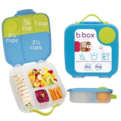 b.box Lunch Box for Big Eaters All Ages - 8.5 Cup Leak Proof Bento Box with 4 Compartments, School Lunch Container with Ice Pack, Dishwasher Safe, BPA-Free, PFAS-Free - Ocean Breeze