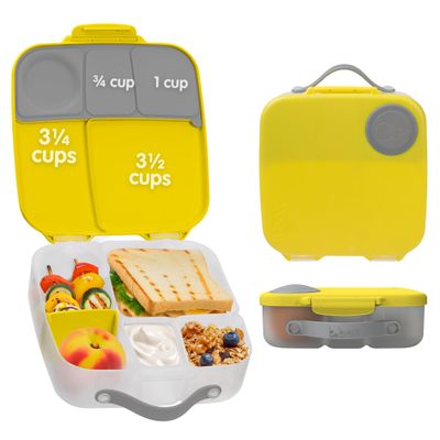 b.box Lunch Box for Big Eaters All Ages - 8.5 Cup Leak Proof Bento Box with 4 Compartments, School Lunch Container with Ice Pack, Dishwasher Safe, BPA-Free, PFAS-Free - Lemon Sherbet