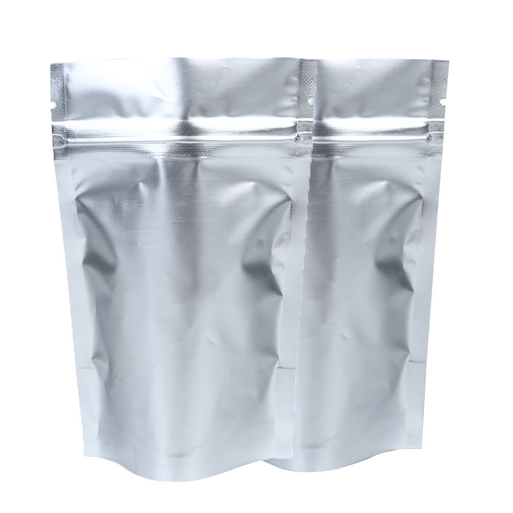 QQ Studio Pack of 100 Matte/Glossy Color Stand-Up Mylar Foil Resealable Zipper Pouches (3.9" x 5.9", Matte Silver)