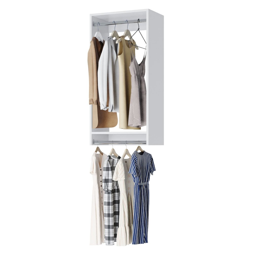 Double Hanging Closet Organizer - Modular System For Corner Closets - White, 36 Inch Wide