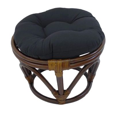 18 Inch Jet Black Round Footstool Papasan Chair Cushion - Indoor Durable Traditional Style Microsuede Bohemian Frame with Padded Cushion Soft Tufted Thick Pad Blazing Needles Rattan Standard Ottoman