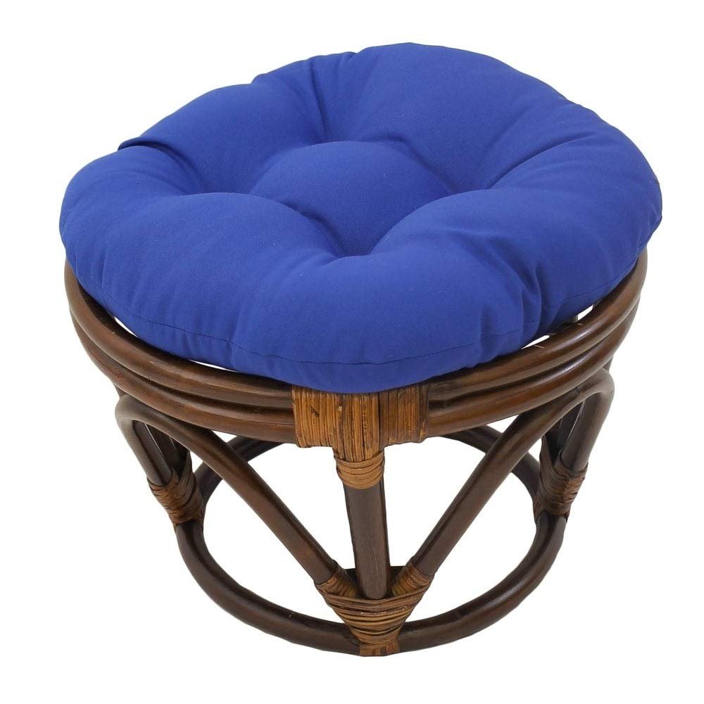 18 Inch Royal Blue Round Footstool Papasan Chair Cushion - Indoor Durable Traditional Style Microsuede Bohemian Frame with Padded Cushion Soft Tufted Thick Pad Blazing Needles Rattan Standard Ottoman