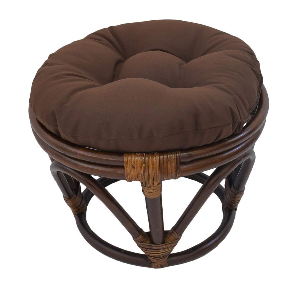 18 Inch Chocolate Brown Round Footstool Papasan Chair Cushion - Indoor Durable Traditional Style Microsuede Bohemian Frame with Padded Cushion Tufted Thick Pad Blazing Needles Rattan Standard Ottoman