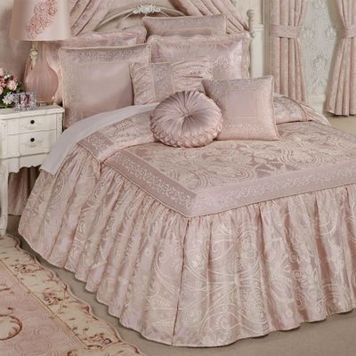 Touch of Class Romantic Princess Blush Oversized Jacquard Woven Scrollwork Bedspread Grande Cal King - Embroidered Luxury Regal Bedding - 24 Inch Drop - Polyester Satin