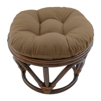 18 Inch Toffee Brown Round Footstool Papasan Chair Cushion - Indoor Durable Traditional Style Microsuede Bohemian Frame with Padded Cushion Tufted Thick Pad Blazing Needles Rattan Standard Ottoman