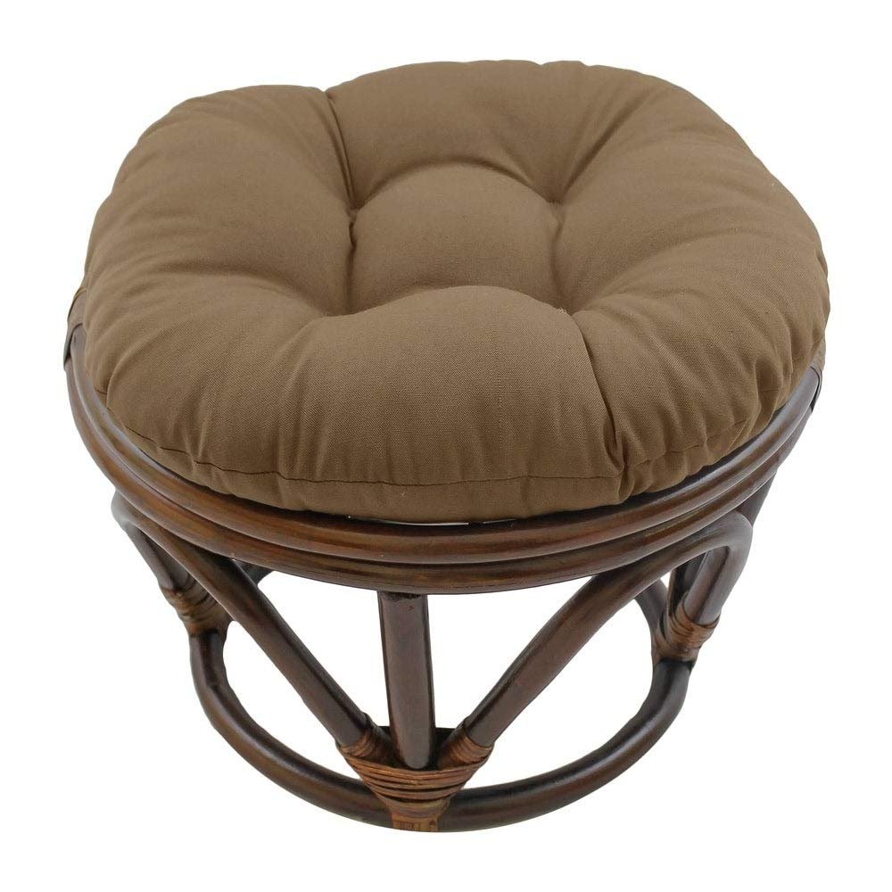 18 Inch Toffee Brown Round Footstool Papasan Chair Cushion - Indoor Durable Traditional Style Microsuede Bohemian Frame with Padded Cushion Tufted Thick Pad Blazing Needles Rattan Standard Ottoman