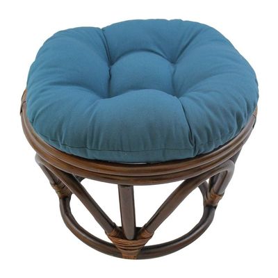 18 Inch Indigo Blue Round Footstool Papasan Chair Cushion - Indoor Durable Traditional Style Microsuede Bohemian Frame with Padded Cushion Soft Tufted Thick Pad Blazing Needles Rattan Standard Ottoman