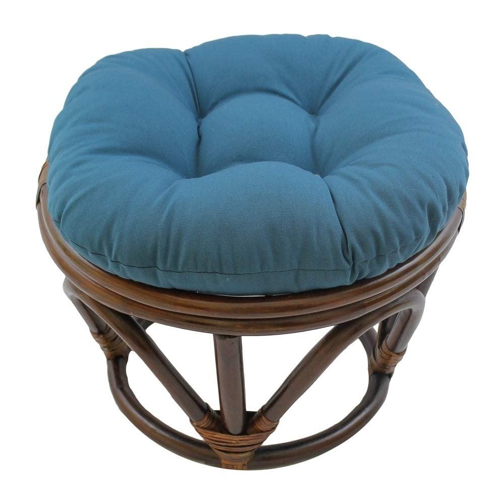 18 Inch Indigo Blue Round Footstool Papasan Chair Cushion - Indoor Durable Traditional Style Microsuede Bohemian Frame with Padded Cushion Soft Tufted Thick Pad Blazing Needles Rattan Standard Ottoman