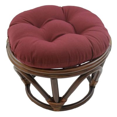 18 Inch Burgundy Red Round Footstool Papasan Chair Cushion - Indoor Durable Traditional Style Microsuede Bohemian Frame with Padded Cushion Tufted Thick Pad Blazing Needles Rattan Standard Ottoman