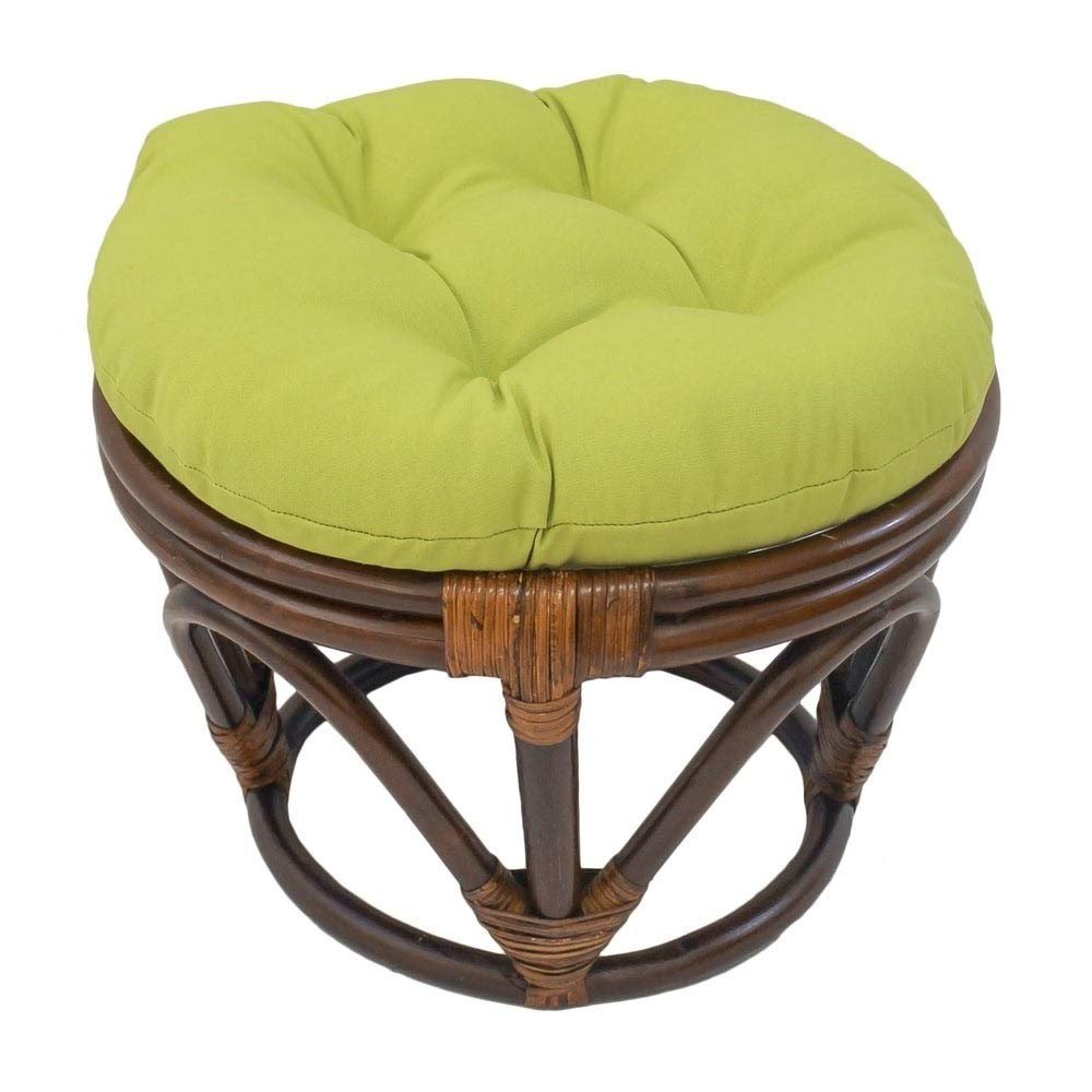 18 Inch Lime Green Round Footstool Papasan Chair Cushion - Indoor Durable Traditional Style Microsuede Bohemian Frame with Padded Cushion Soft Tufted Thick Pad Blazing Needles Rattan Standard Ottoman