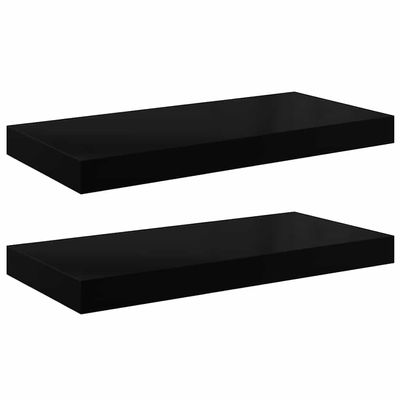 vidaXL Contemporary Floating Wall Shelves Set of 2 - High Gloss Black - 19.7"x9.1"x1.5" - Honeycomb MDF and Metal Frame - Invisible Mounting System