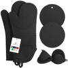 RORECAY Silicone Oven Mitts and Pot Holders Sets, Gloves for Kitchen, Black view 1