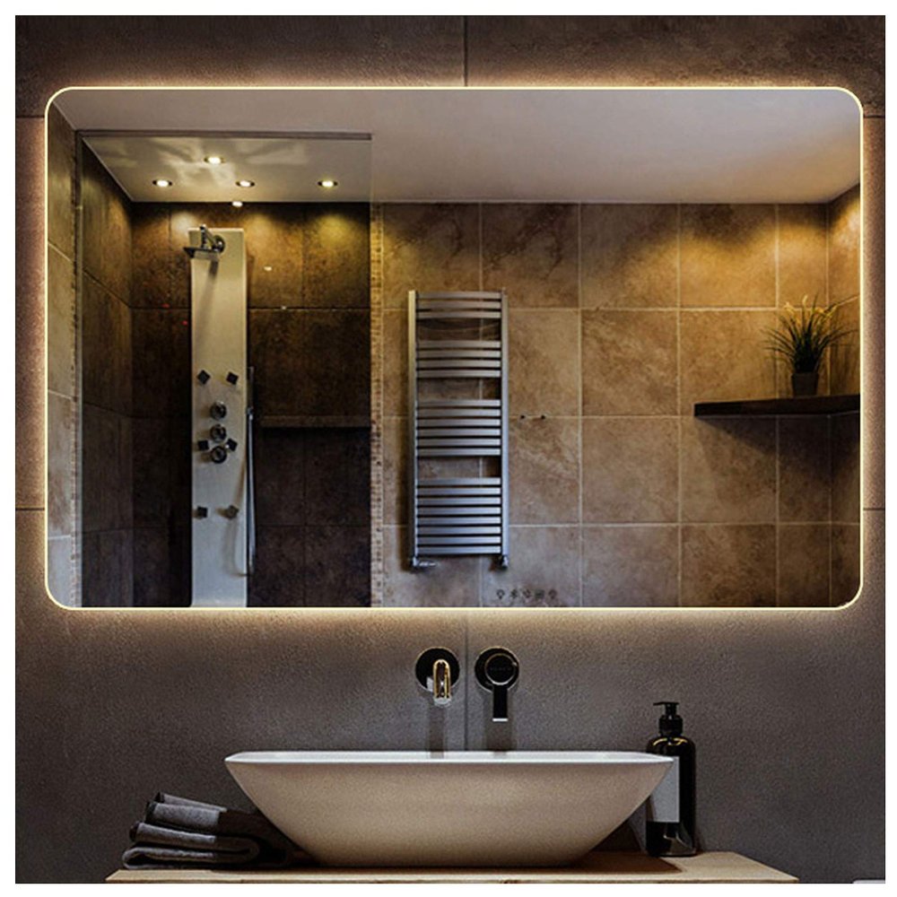 Y&J Bathroom Mirror with Led Lights, Illuminated Makeup Mirror, Frameless Mirror Rectangle, 5mm Hd, Anti-Fog, 50x70cm, 60x80cm, 70x90cm, 75x100cm