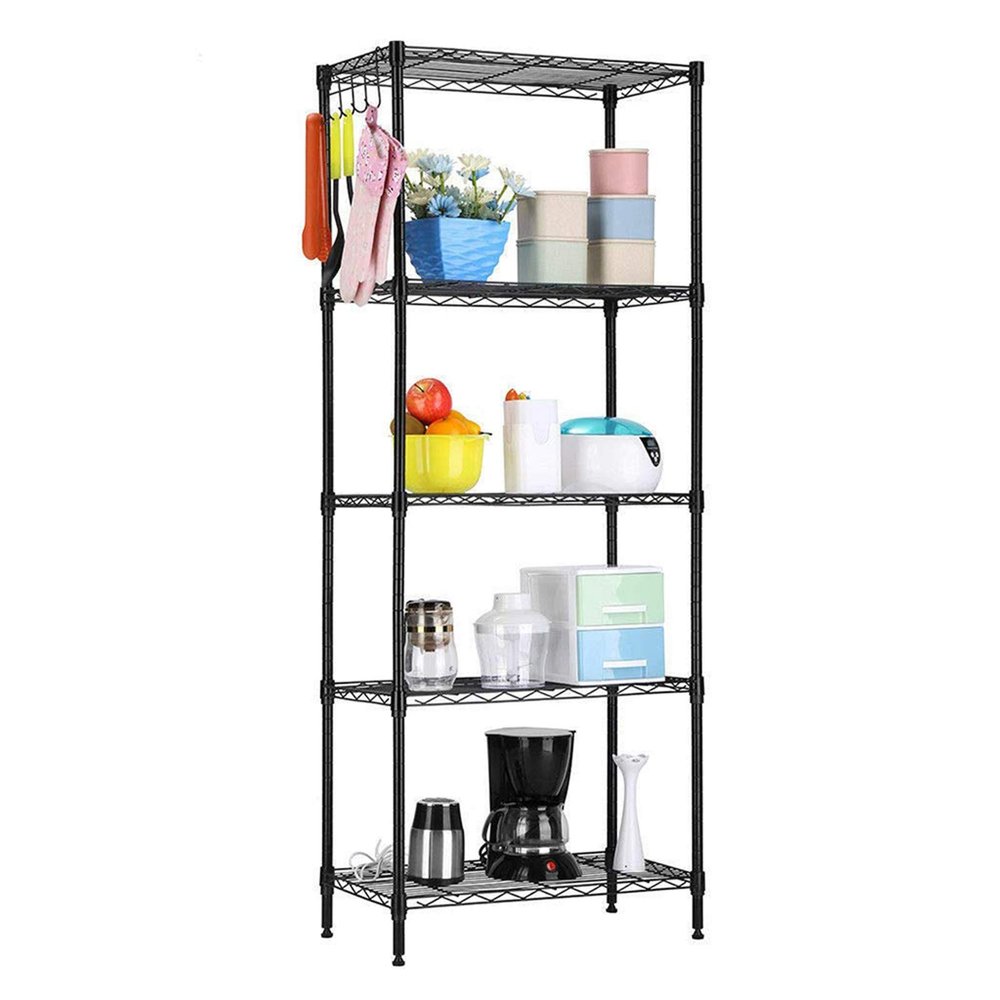 5-Tier Storage Rack Standing Shelf Wire Shelving Metal Storage Shelves Heavy Duty Adjustable Carbon Steel Shelf Standing for Closet Kitchen Laundry Garage Organization 21.25"x11.42"x59.06" (Black)