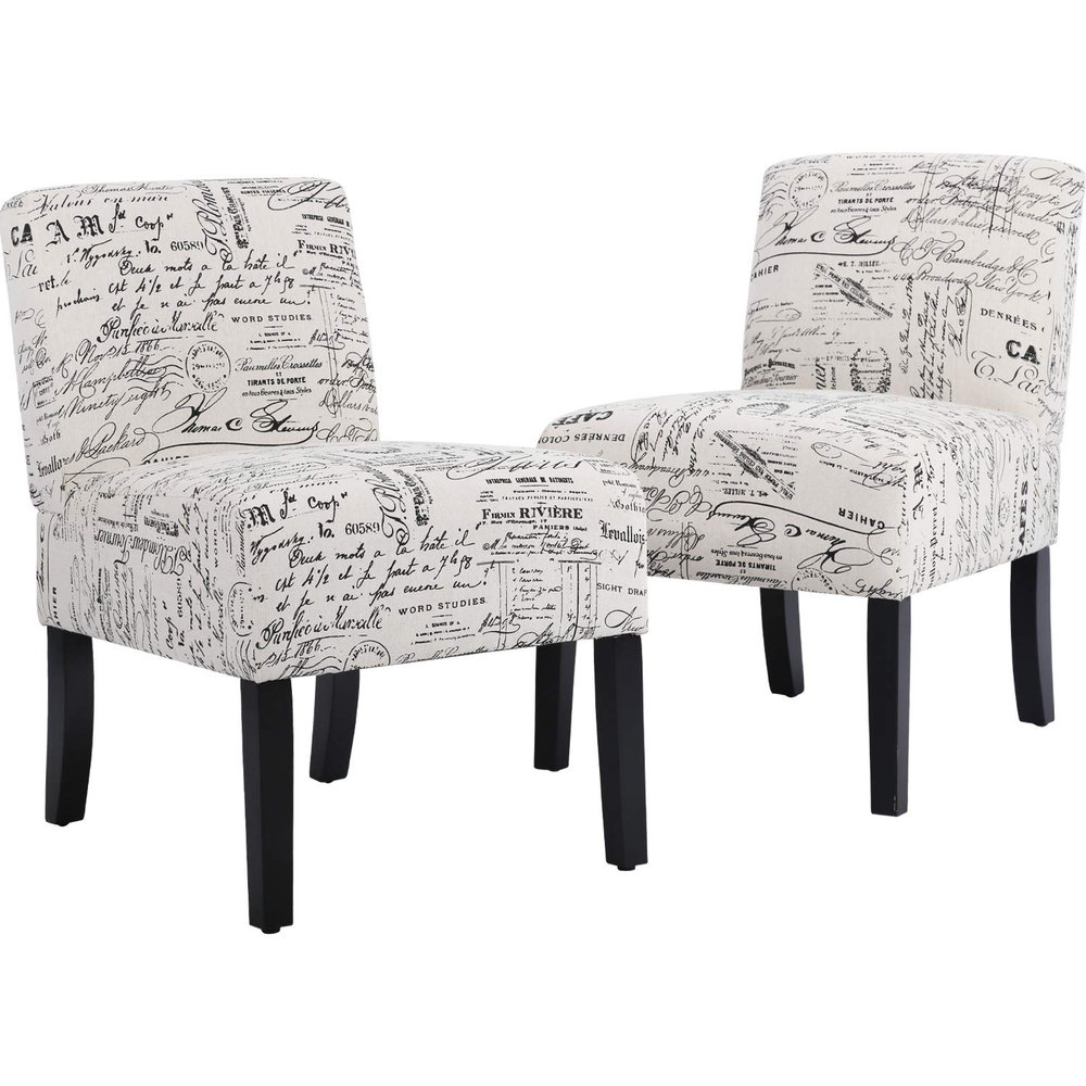 Accent Chair Dining Chairs Armless Chair for Living Room Armless Chair Modern Accent Chair Elegant Design Modern Fabric Living Room Chairs Set of 2 with Solid Wood Legs Home Furniture,White