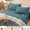 PURE ERA Jersey Knit 4pc Bed Sheet Set 100% T-Shirt Cotton Super Soft Comfy Breathable Fits Mattress Up to 20" Extra Deep Pocket (Solid Cerulean Blue, Queen) view 2