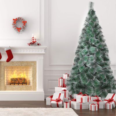 LONABR 8ft Green Spruce Hinged Artificial Full Christmas Tree Premium Xmas Tree with 460 PVC Branch Tips and Foldable Base for Festive Holiday Dcor,Easy Assembly