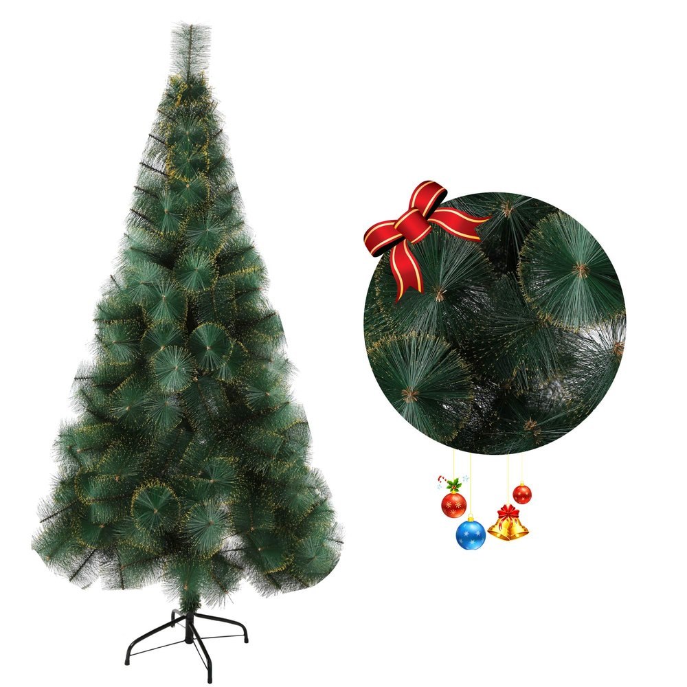 LONABR 6ft Green Spruce Hinged Artificial Christmas Tree Premium Xmas Tree with 212 PVC Branch Tips and Foldable Base for Festive Holiday Dcor,Easy Assembly