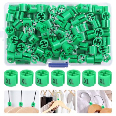 Rustark 150 Pcs Green XL Colored Hanger Sizer Garment Markers Kit Large Plus Size Plastic Clothes Hanger Color-Coding Coded Size Clips with Storage Box (XL)