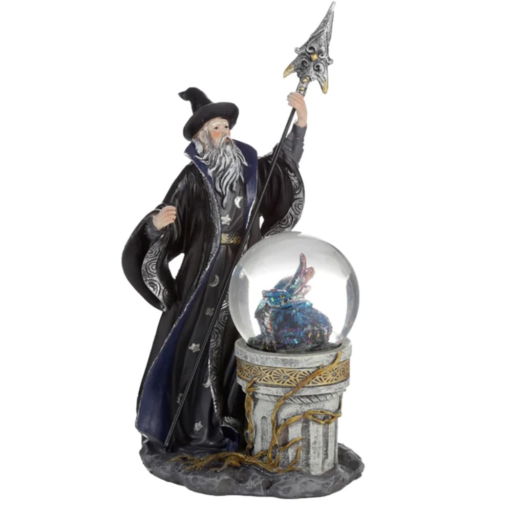 Puckator Spirit of The Sorcerer - Ice Dragon Wizard Snow Globe - Fantasy Design - Home Decoration - Plastic Snow Globes for Adults - with Real Glass - Snow Dome - Resin - Beautiful Snow Globes UK