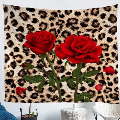 Leopard Tapestry Red Rose Wall Hangings for Adult Women Girls Wild Animal Safari Cheetah Spot Decor Tapestries Brown Leopard Pattern Bed Tapestry Wall for Living Room Bedroom Home Decor,59"x82"