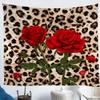 Leopard Tapestry Red Rose Wall Hangings for Adult Women Girls Wild Animal Safari Cheetah Spot Decor Tapestries Brown Leopard Pattern Bed Tapestry Wall for Living Room Bedroom Home Decor,59"x82" view 1