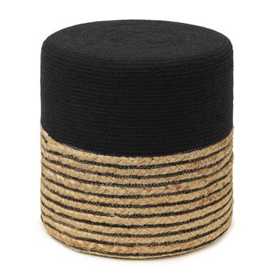 REDEARTH  Cylindrical Pouf Ottoman - Braided Pouffe Accent Sitting Round Footrest for Living Room, Bedroom, Nursery, kidsroom, Patio, Gym; 70% Cotton 30% Jute, (14.5X14.5X16; Black Natural)