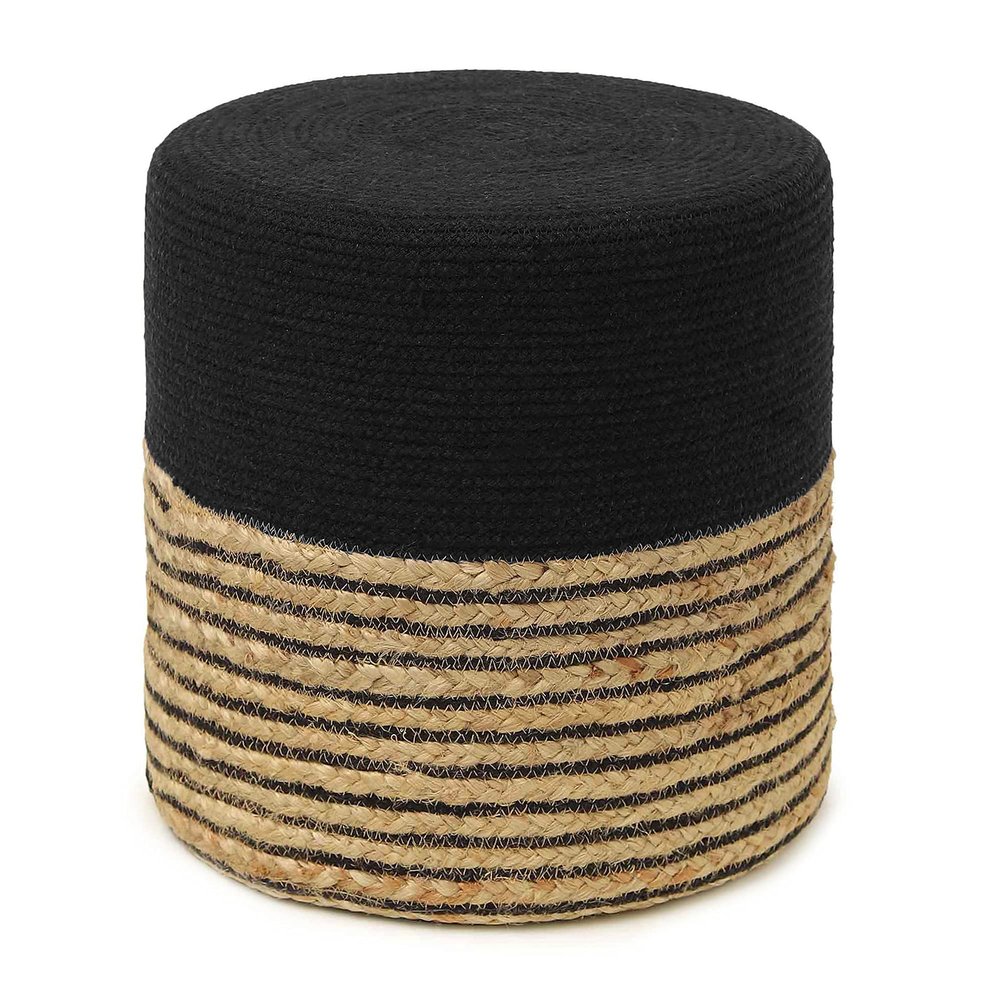 REDEARTH  Cylindrical Pouf Ottoman - Braided Pouffe Accent Sitting Round Footrest for Living Room, Bedroom, Nursery, kidsroom, Patio, Gym; 70% Cotton 30% Jute, (14.5X14.5X16; Black Natural)
