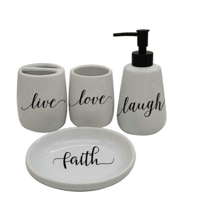 7.25" White and Black Live, Love, Laugh and Faith Bathroom Vanity Set