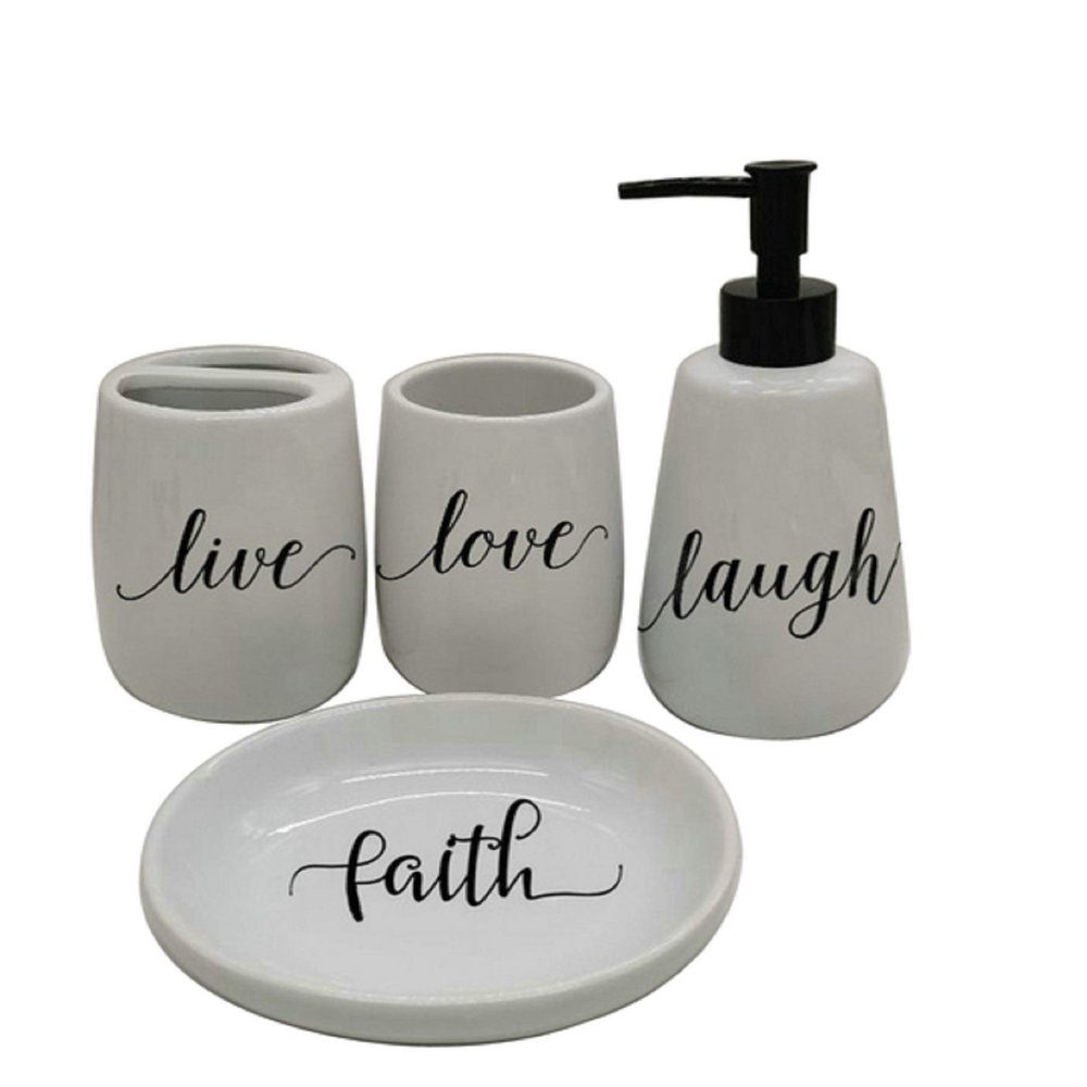 7.25" White and Black Live, Love, Laugh and Faith Bathroom Vanity Set
