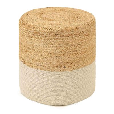 REDEARTH  Cylindrical Pouf Foot Stool Ottoman - Jute Braided Accent Sitting Footrest for The Living Room, Bedroom, Nursery, Patio, Lounge & Other Rooms in The Home (14.5X14.5X16; Natural Ivory)