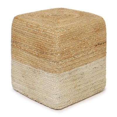 REDEARTH  Cube Pouf Ottoman - Braided Pouffe Accent Sitting Square Footrest for Living Room, Bedroom, Nursery, kidsroom, Patio, Gym; 100% Jute (14.5"x14.5"x16"; Natural Ivory)