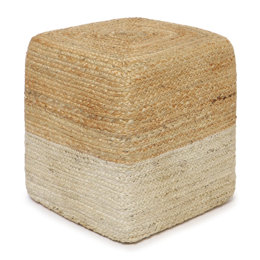 REDEARTH  Cube Pouf Ottoman - Braided Pouffe Accent Sitting Square Footrest for Living Room, Bedroom, Nursery, kidsroom, Patio, Gym; 100% Jute (14.5"x14.5"x16"; Natural Ivory)