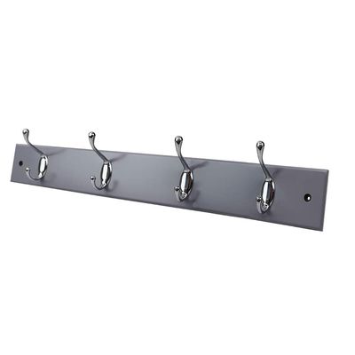 Home Basics Wall-Mounted Hanging Rack with 4 Double Hooks, (Grey) 17.75" L x 2.75" W | 20 lb. Capacity for Entryways, Bedrooms, Closets, and More