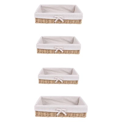 4pcs Woven Storage Organizer Basket Set Handmade Rattan Baskets for Desktop Rustic Sundries Storage for Office Decor Large Medium Small Extra Large