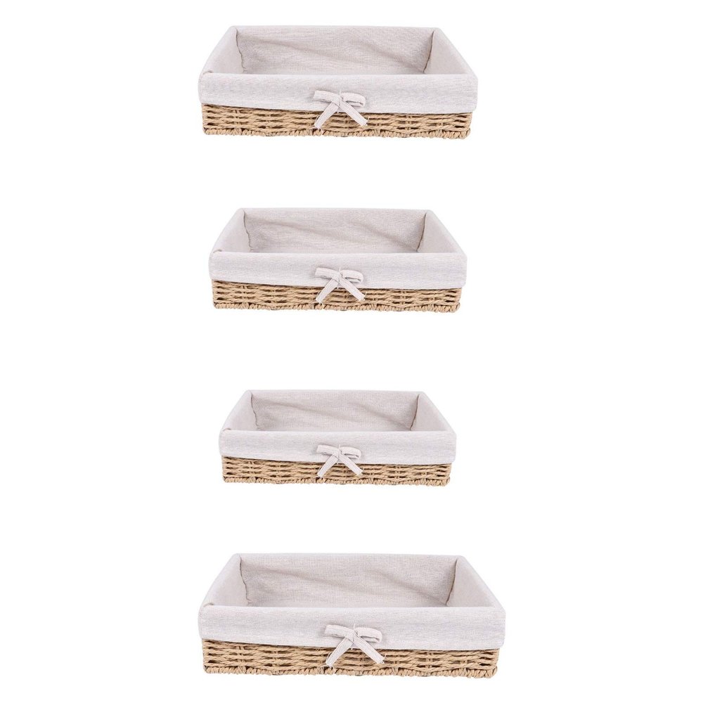 4pcs Woven Storage Organizer Basket Set Handmade Rattan Baskets for Desktop Rustic Sundries Storage for Office Decor Large Medium Small Extra Large