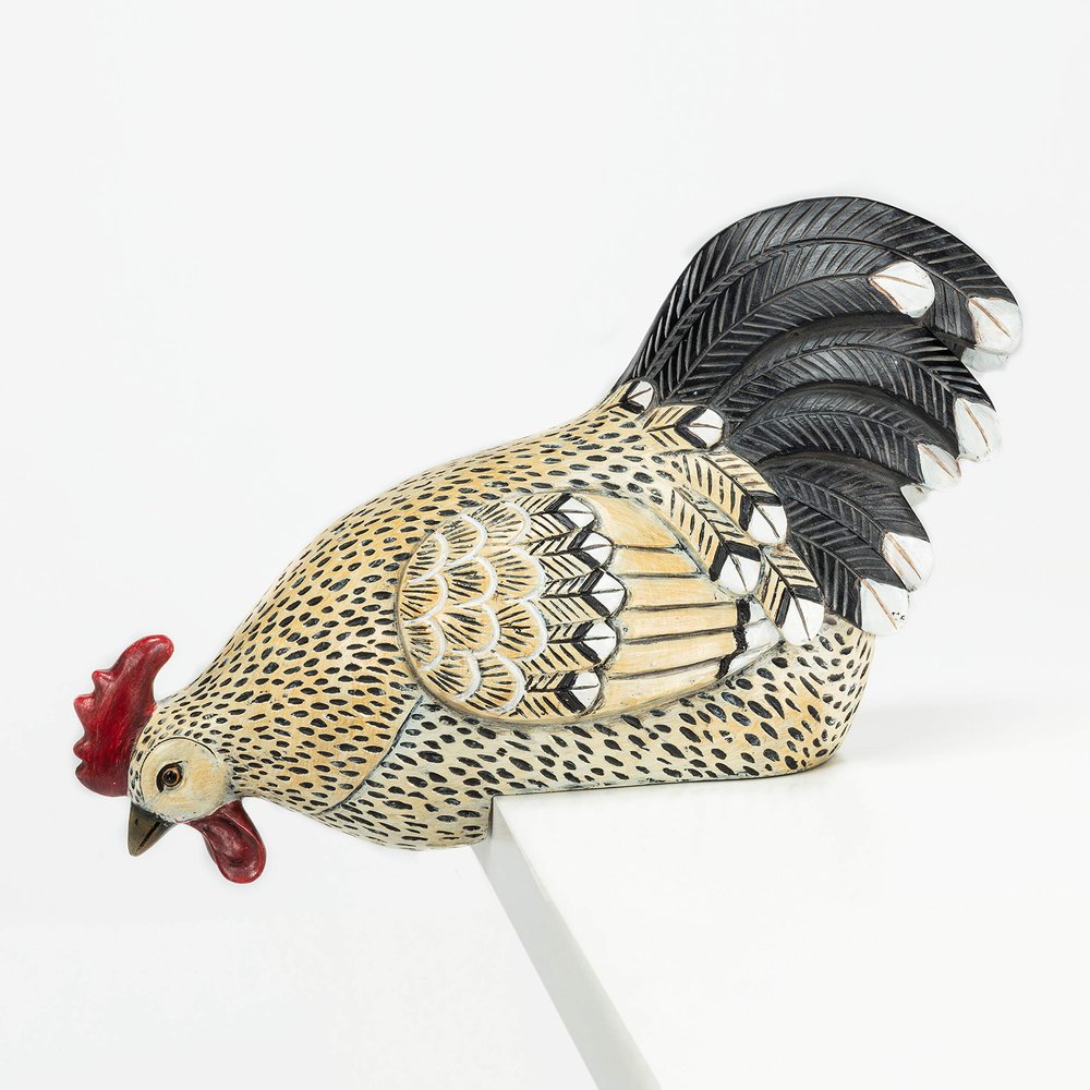 Abbott Collection Peering Rooster - Beige & Black (12" Long)