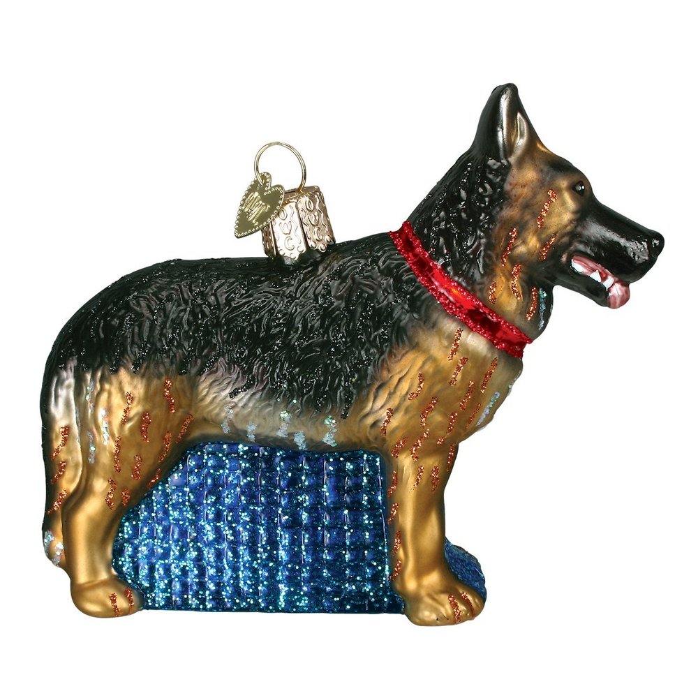 Old-World Christmas Glass Blown Ornament with S-Hook and Gift Box, Variety Animal Collection (German Shepherd, 12212)