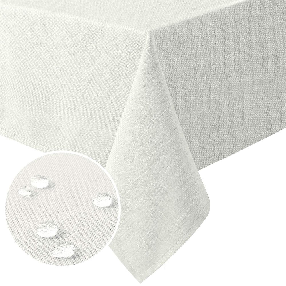H.VERSAILTEX Linen Textured Table Cloths 54 x 54 Inch Premium Solid Tablecloth Spill-Proof Waterproof Table Cover for Dining Buffet Feature Extra Soft and Thick Fabric Wrinkle Free, Ivory