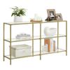 VASAGLE 51.2 Inch Console Table with 3 Shelves, Sofa Tables, Modern Entryway Table, Metal Frame, Tempered Glass Shelf, Entryway Living Room Bedroom, Metallic Gold and Transparent ULGT024A01 view 1