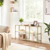 VASAGLE 51.2 Inch Console Table with 3 Shelves, Sofa Tables, Modern Entryway Table, Metal Frame, Tempered Glass Shelf, Entryway Living Room Bedroom, Metallic Gold and Transparent ULGT024A01 view 4