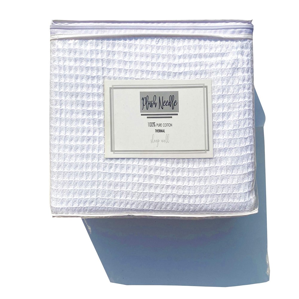 100% Soft Cotton Thermal Waffle Weave Throw Blankets - Size King (108 x 90), White