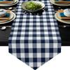 IDOWMAT Burlap Table Runner for Holiday Party, Banquets, Easy to Clean Buffalo Plaid Checkered Navy Blue and White Non-Slip Dining Table Runner for Kitchen Decor Everyday Use, Washable 13 by 90 Inch view 1