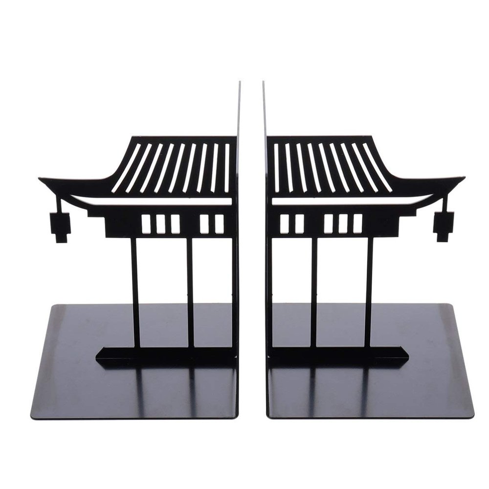 HEALLILY 1 Pair Chinese Bookends Ancient Asian Style Building Pattern Bookends Desktop Decorative Bookshelf Stationery Supplies for Children Adults