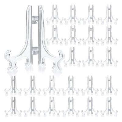 Patelai 48 Pieces Mini Easel Stands Plastic Plate Stand Holder Display Picture Easel for Display Picture Frame Collectibles Desktop Weddings Party Home Decoration(3 Inch,Clear)