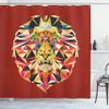 Ambesonne Zoo Shower Curtain, Colorful Animals Geometric Diamond Face Lions Mane Savannah Wildlife Theme Image Print, Cloth Fabric Bathroom Decor Set with Hooks, 69" W x 75" L, Maroon view 1