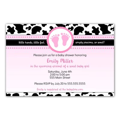 30 invitations girl baby shower pink black cowhide photo paper