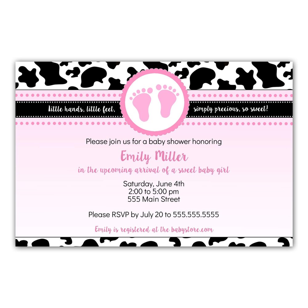 30 invitations girl baby shower pink black cowhide photo paper