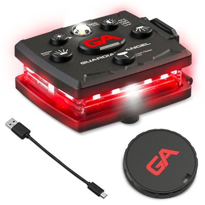 Guardian Angel Micro Series Safety Light, Beacon Device (Red Front & Red Rear) | Rechargeable, Magnetic & Hands-Free Wearable LED Light for Dog Walking, Cycling, Camping, Boating & Kayaking
